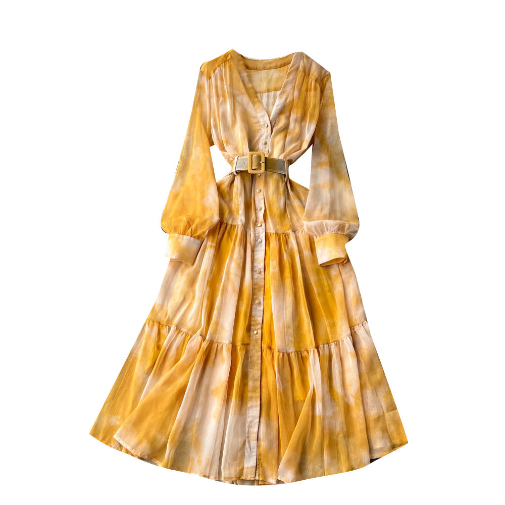 Irregular Design Tie-dye Chiffon Dress