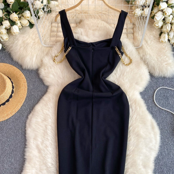 Delicate Slim-fit Black Slip Dress