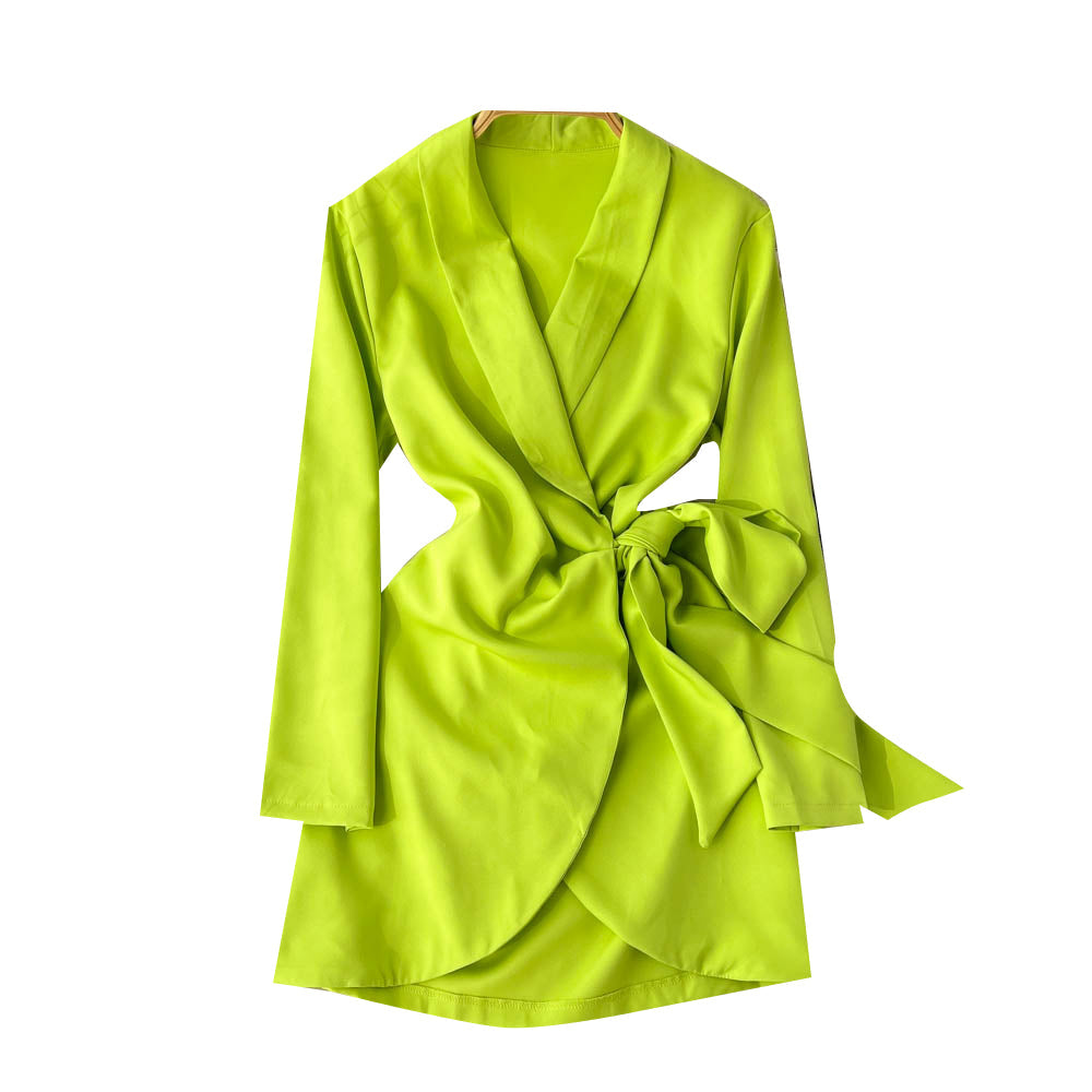 Fluorescent Green Suit Collar Strappy Dress