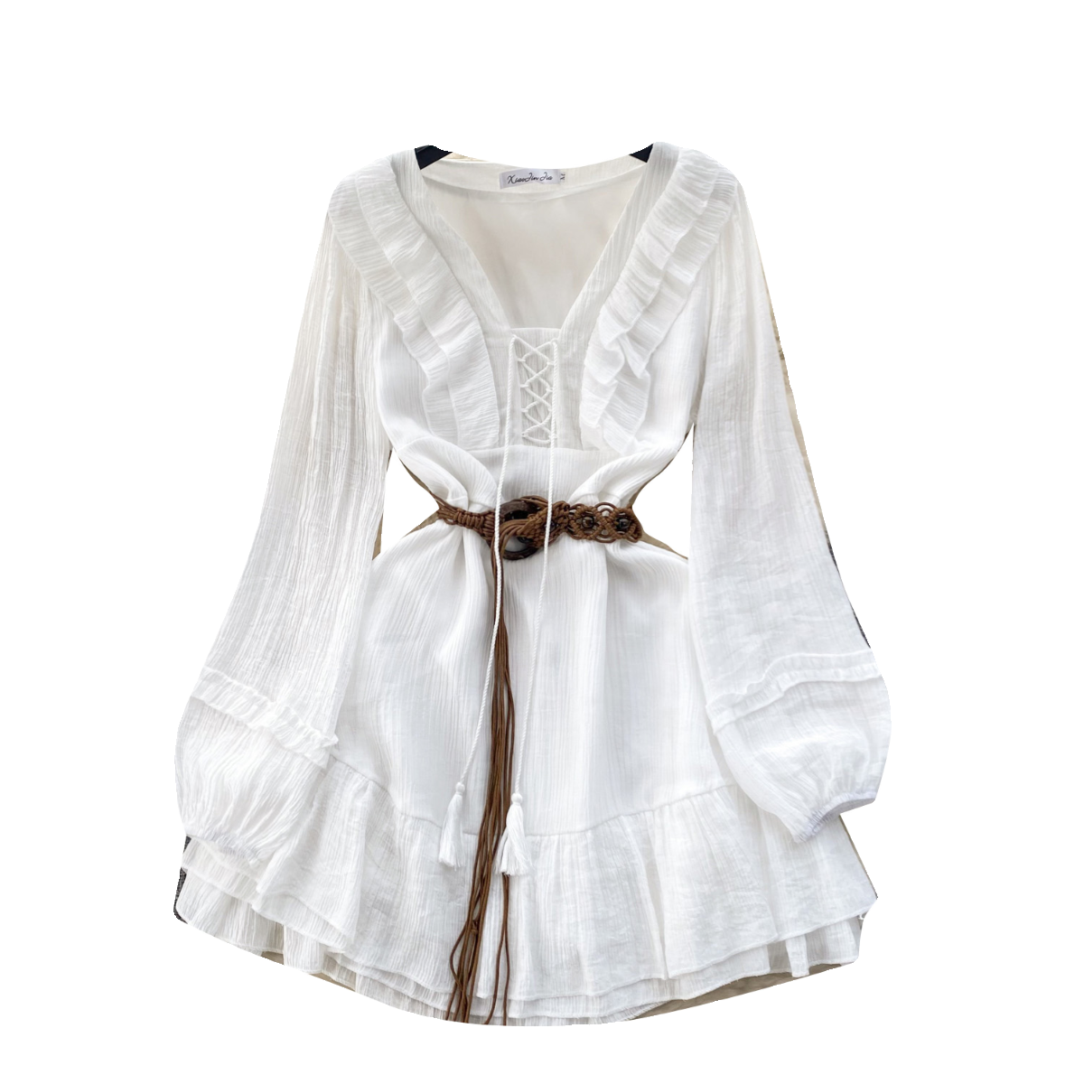 Sweetie Lace-up Ruffled White Dress