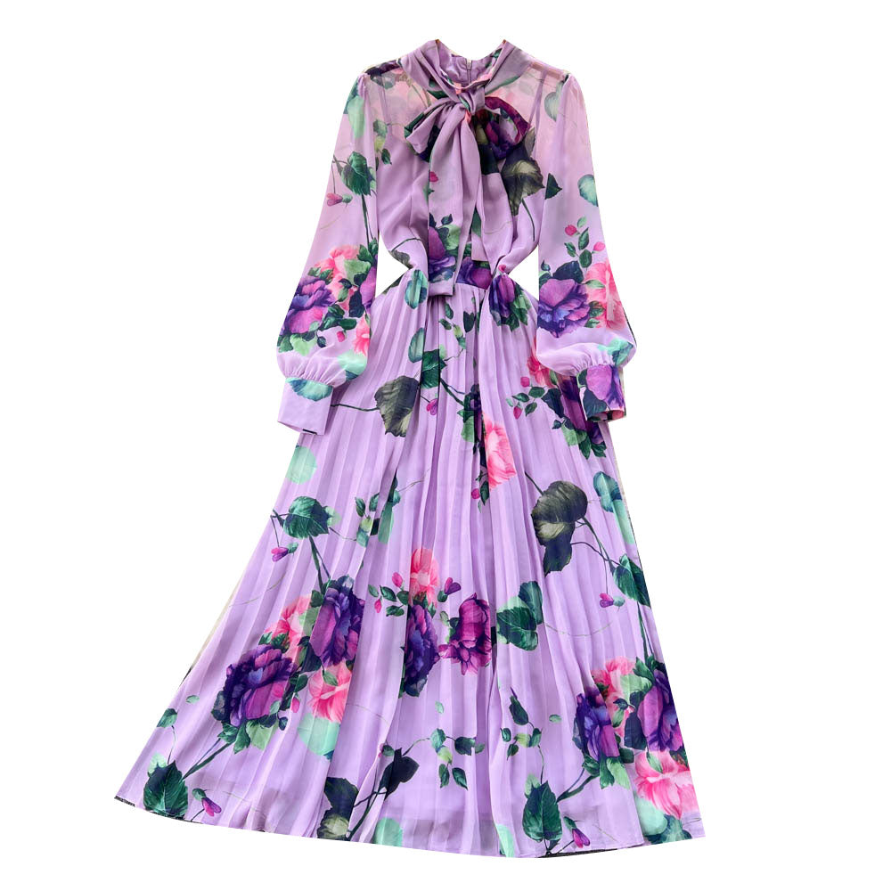 Ethnic Style Floral Dress with Neckerchief