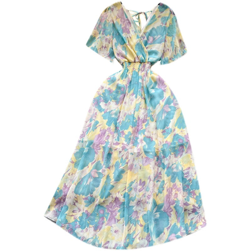Oil Painting Floral Chiffon Dress