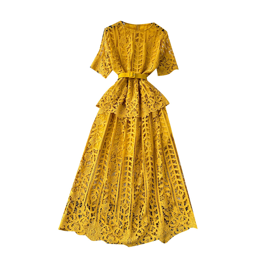 Hollowed Crochet Lace Solid Dress