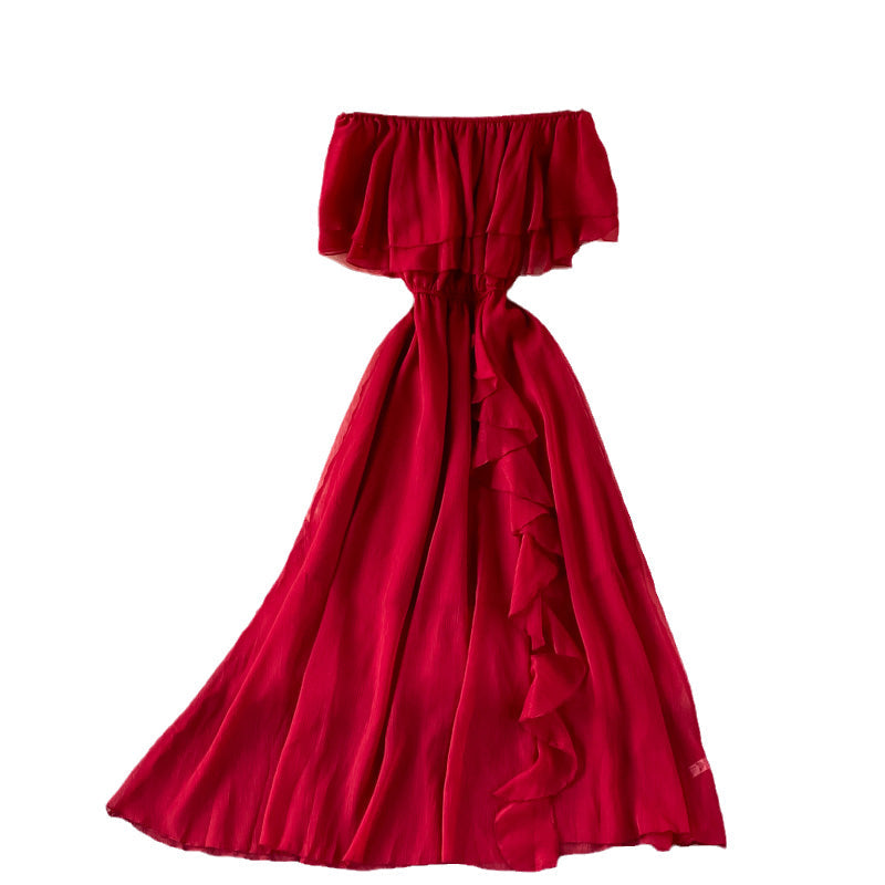 Off-shoulder Ruffled Chiffon Dress