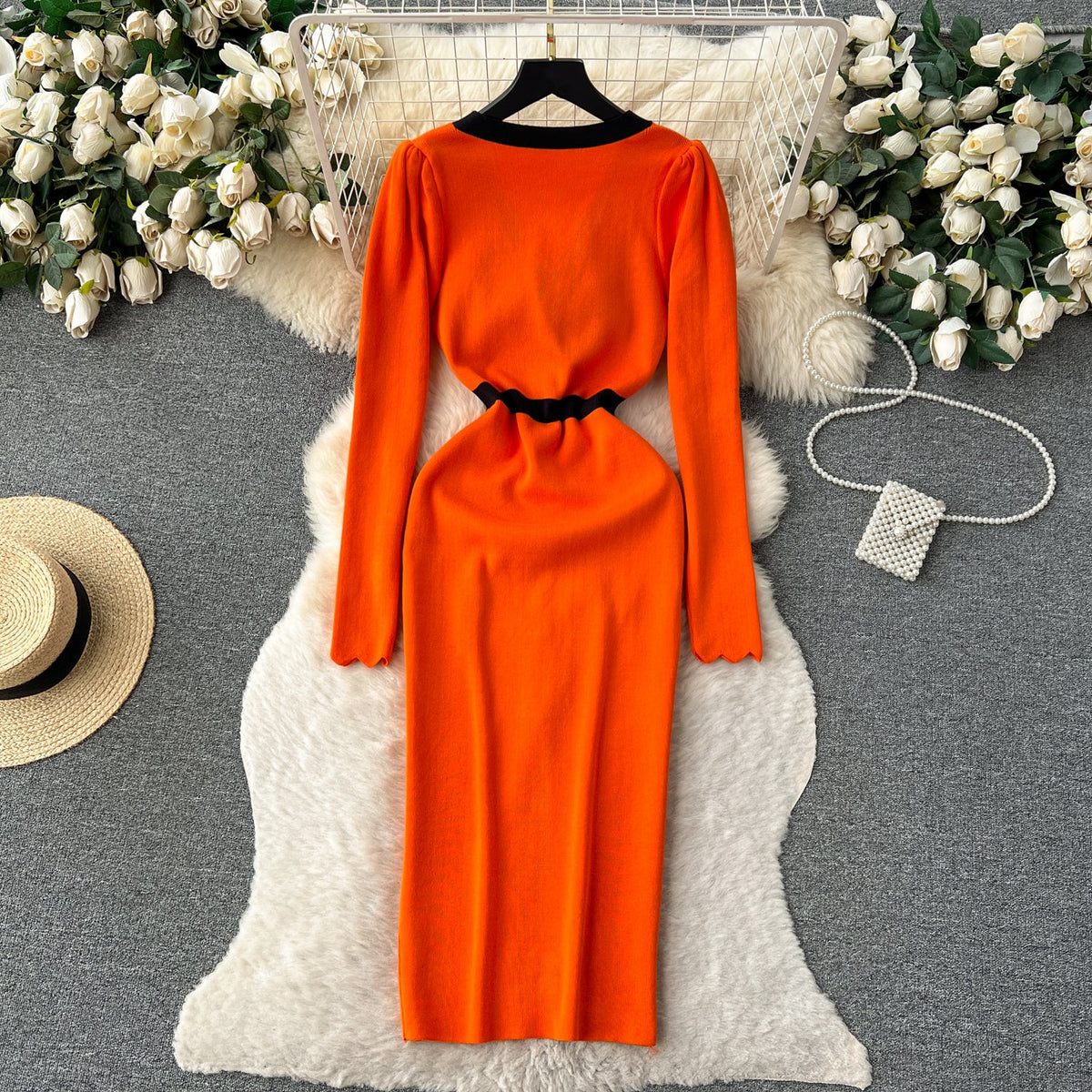 Color Blocking Bow-tie Knitted Dress
