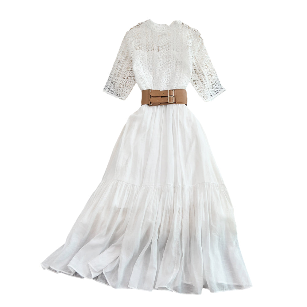 High-end Lapel Lace Patchwork Dress