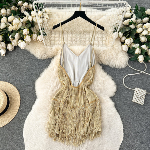 Backless Fringed Patchwork Slip Dress