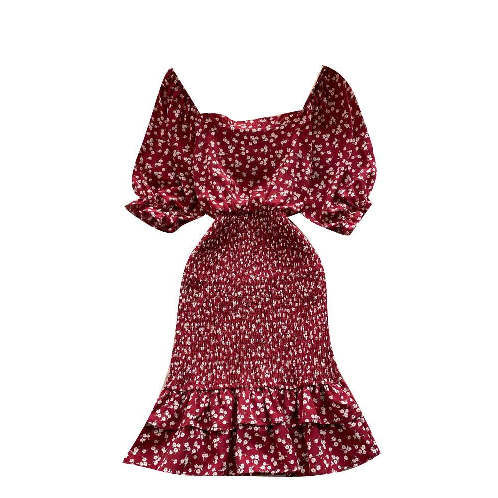 Niche Square Neck Hip-wrapping Fishtail Dress