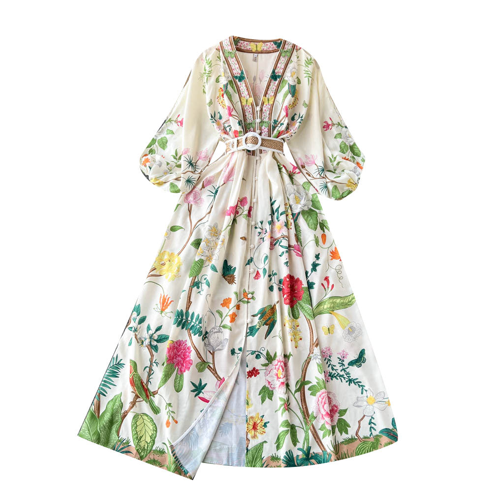 Ethnic Style V-neck Floral Dress