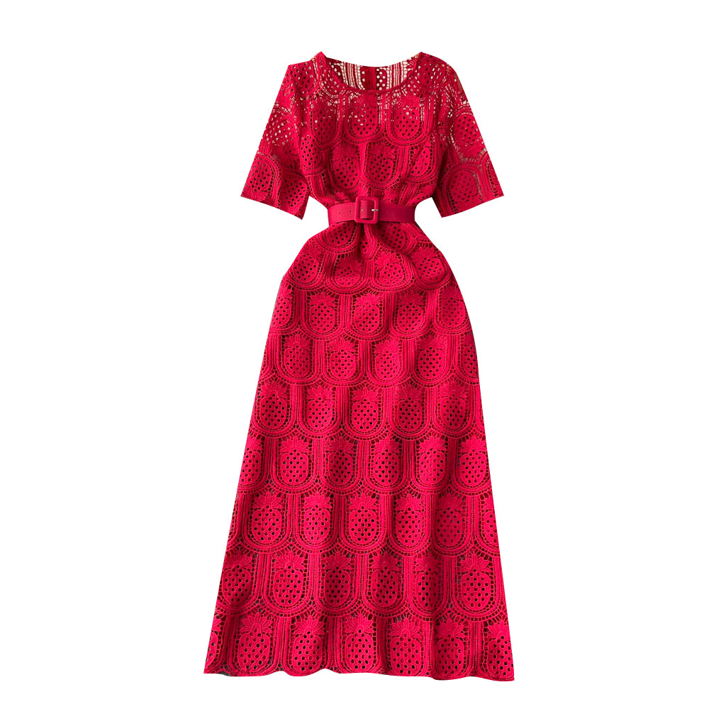 Crochet Lace Hollowed Long-sleeve Dress