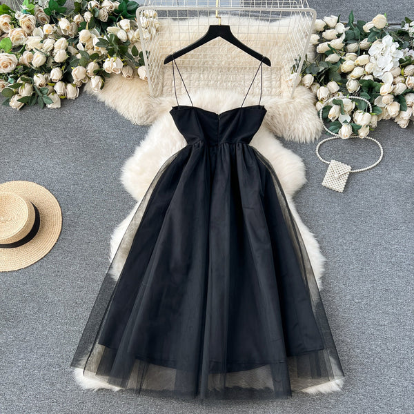 Elegant Black Mesh Slip Dress