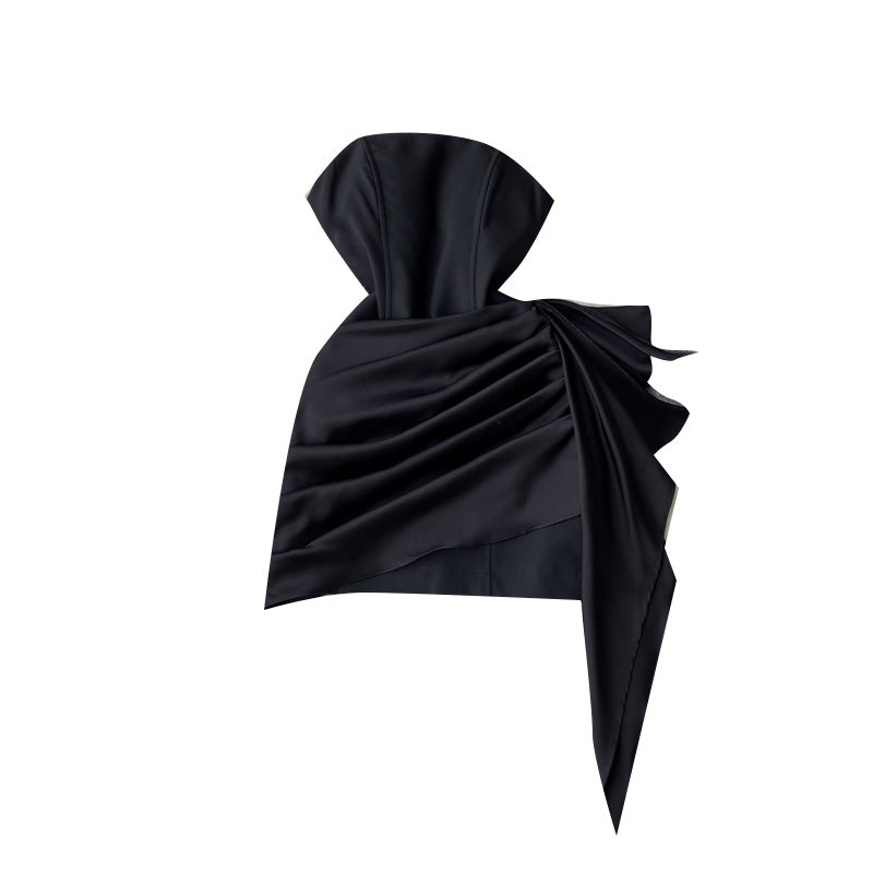 Pressed Ruffle Sheath Black Dress
