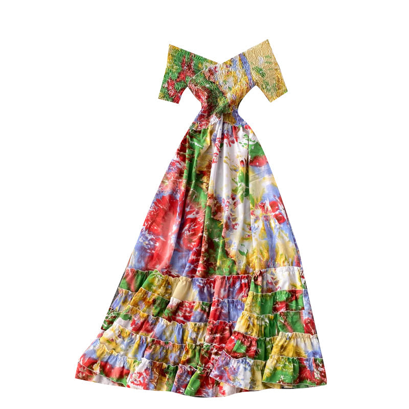 Stretchy Tie-dye Printed Maxi Dress