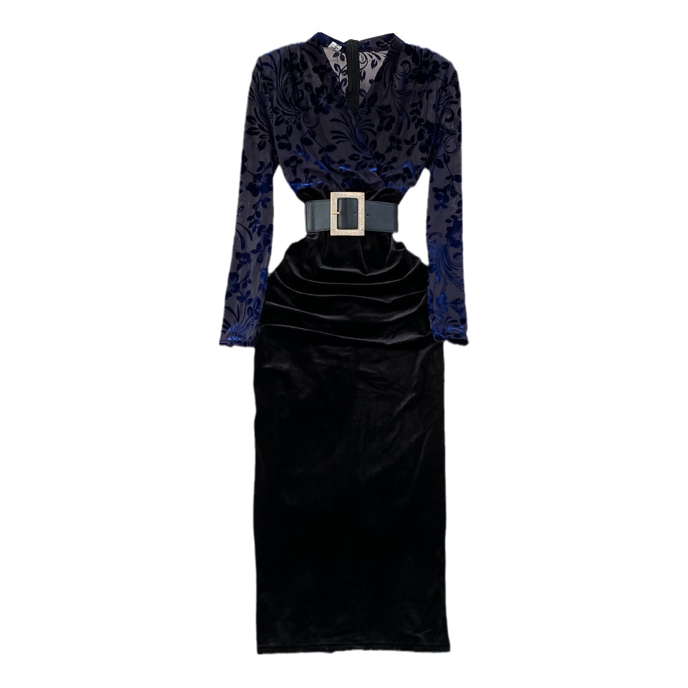 Printed Pleated Faux Two-piece Dress