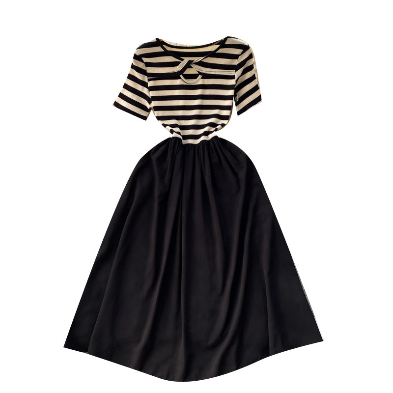 Patchwork Striped Faux 2Pcs A-line Dress