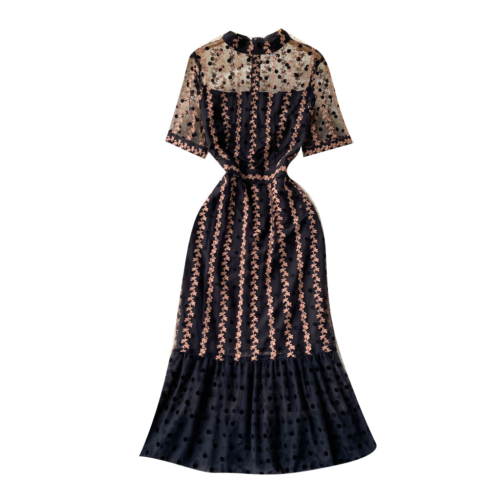 Elegant Mesh Embroidered Fishtail Dress