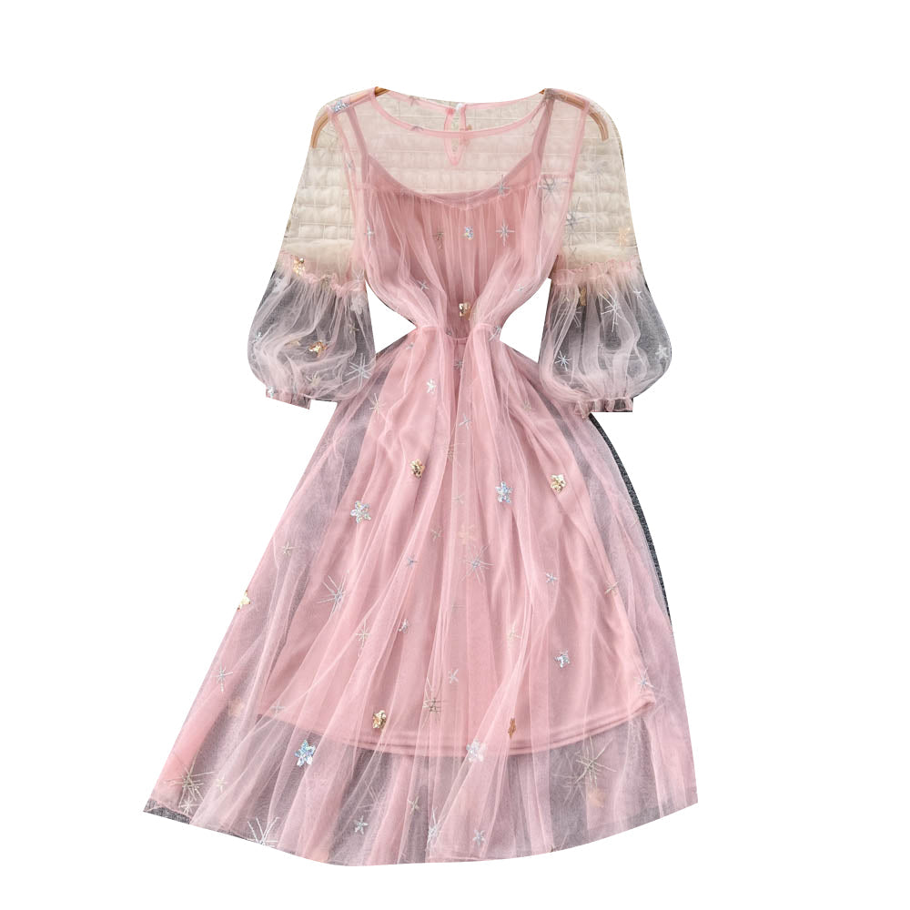 Fairy Mesh Puff Sleeve Dress
