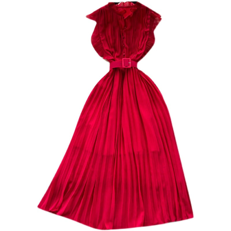 Solid Color Chiffon Dress with Belt