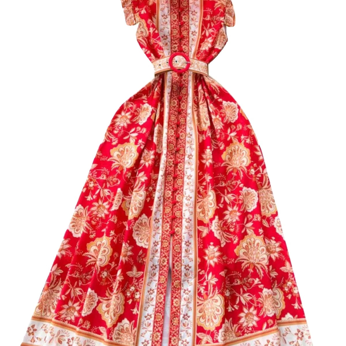 Ethnic Sleeveless Ruffled Floral Dress