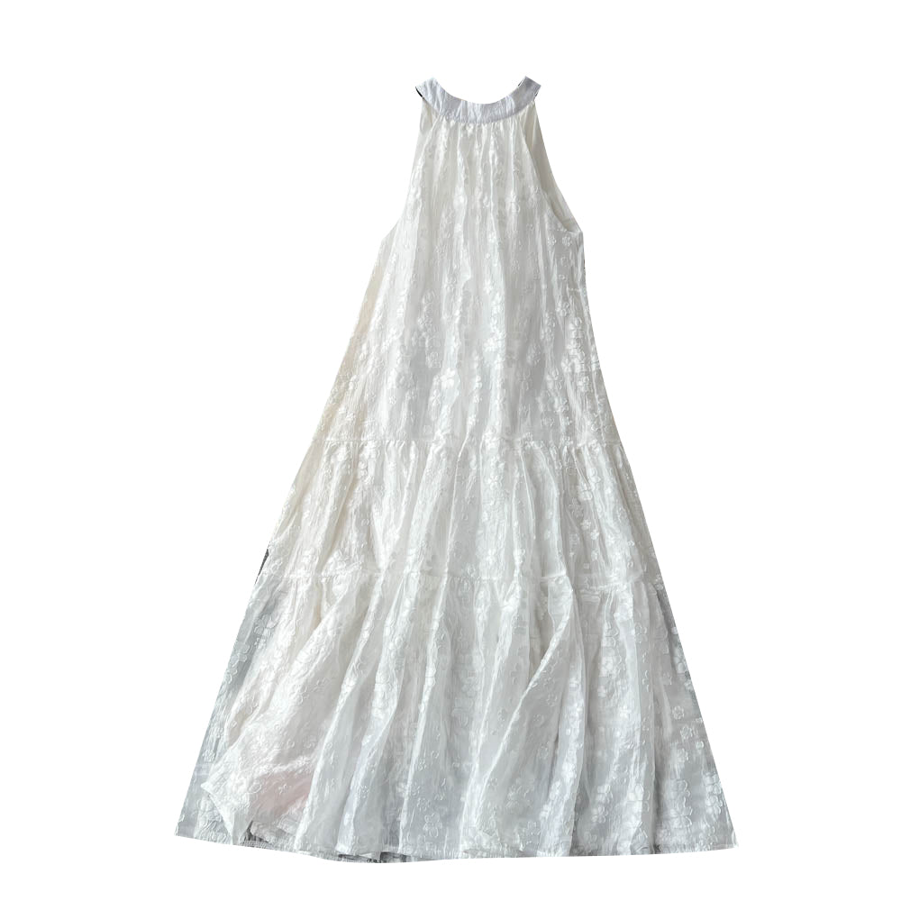 Solid Loose-fit Sleeveless Halter Dress