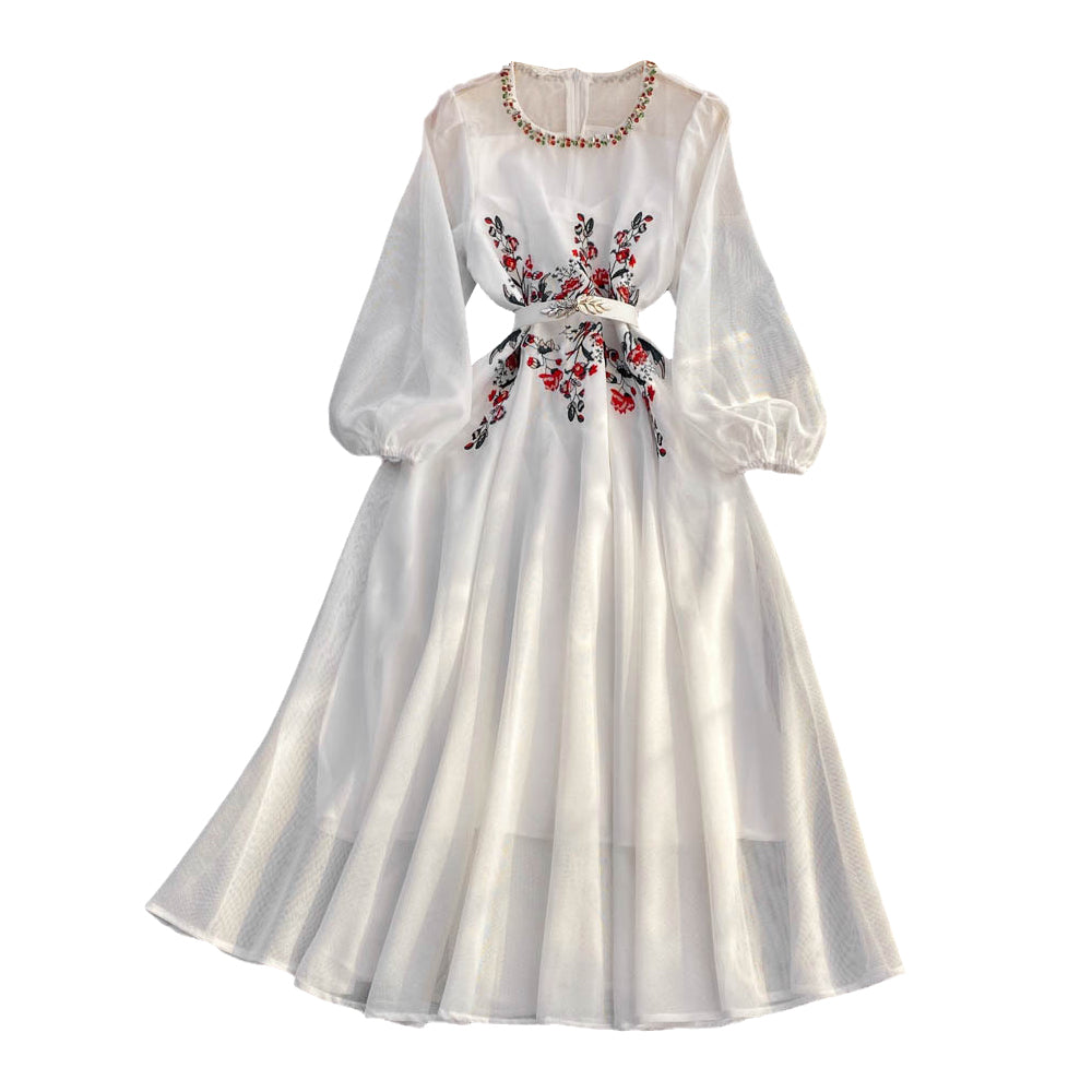 Round Collar Studded Floral Dress