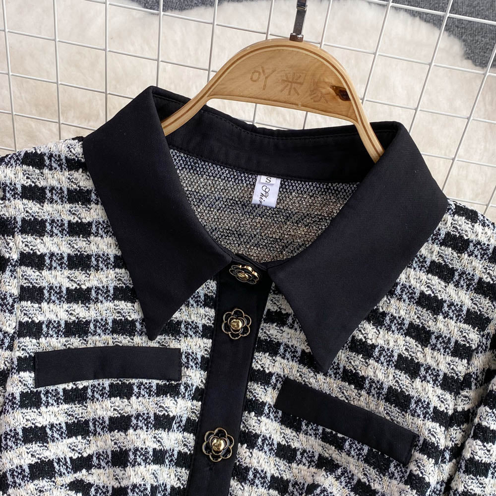 Plaid Knitted A-line Mesh Dress