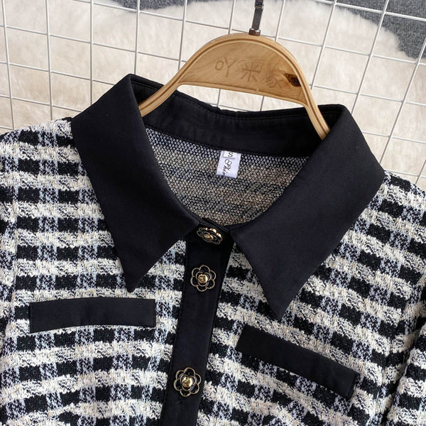 Plaid Knitted A-line Mesh Dress