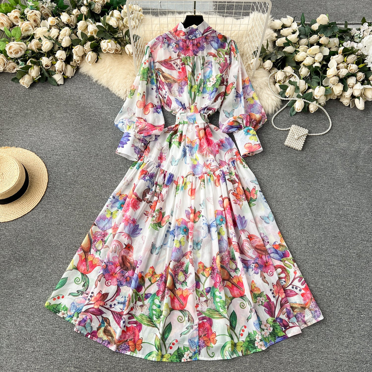 High-end Printed Long-sleeve Shirt Dress