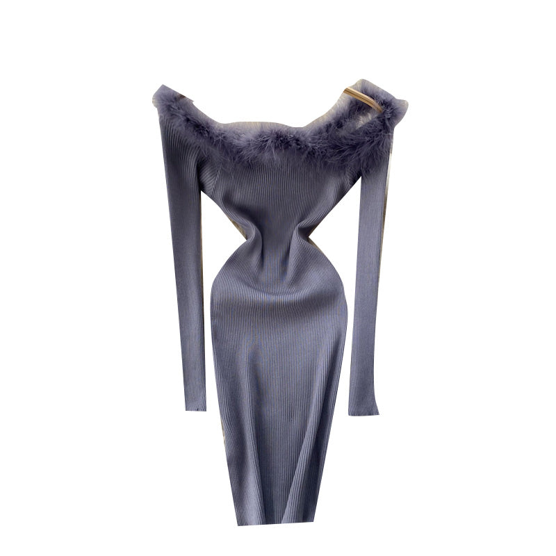 Vintage Off-the-shoulder Patchwork Knitted Dress