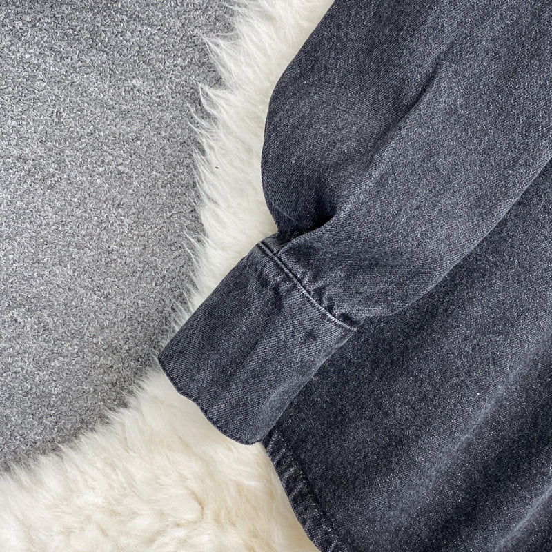 Faux Two-piece Lapeled Denim Dress