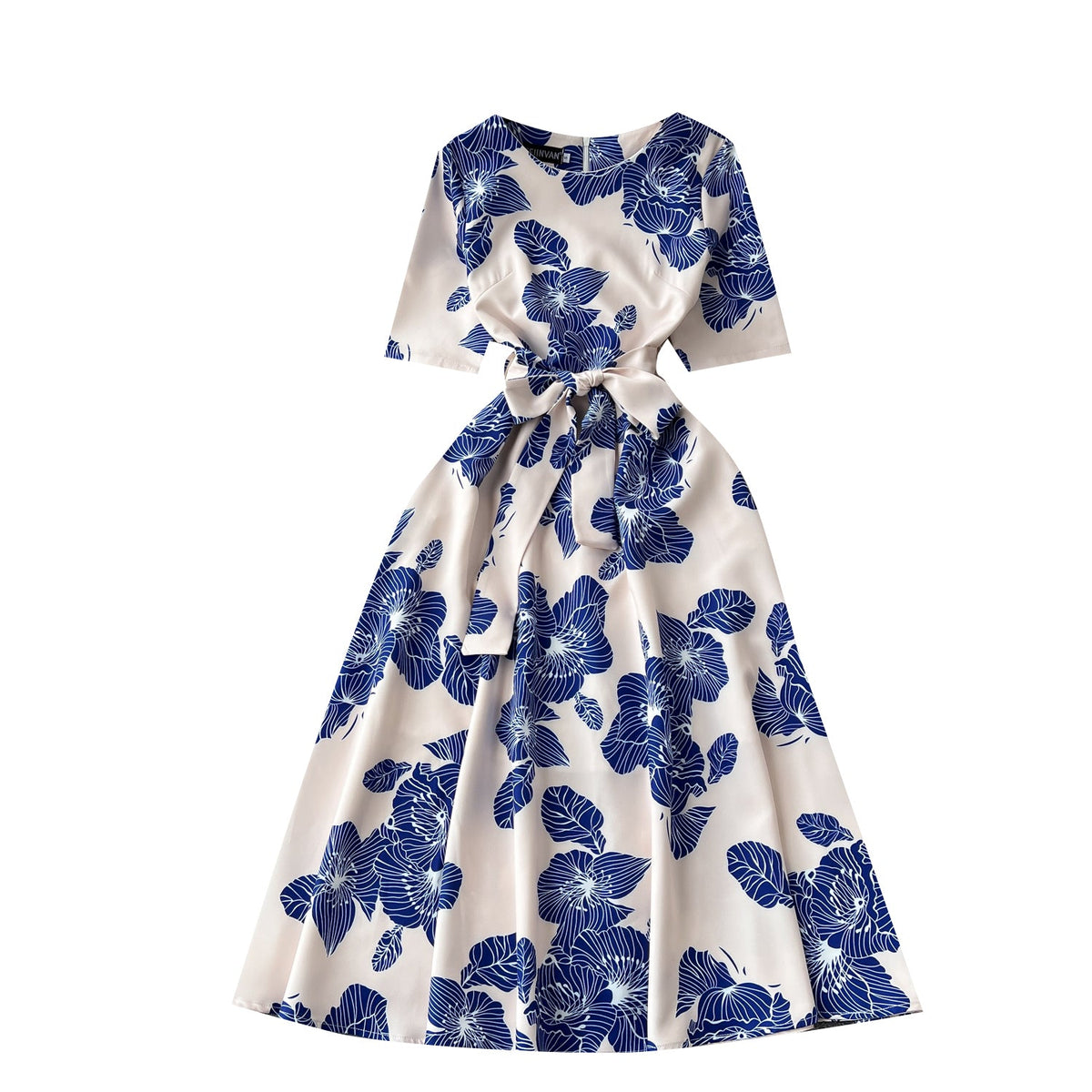 Bow-tie Round Collar Floral Dress