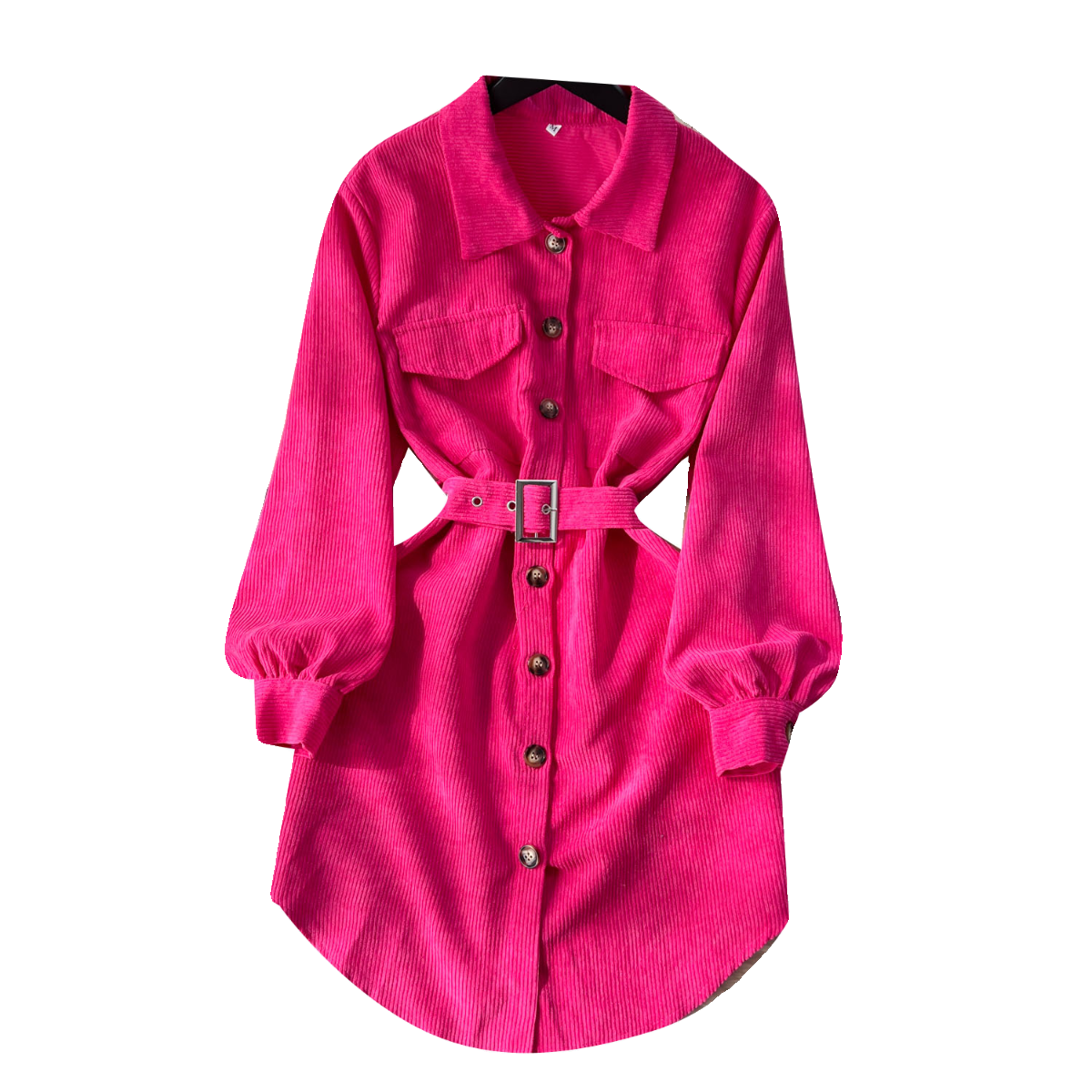 Lapel Single-breasted Corduroy Shirt Dress