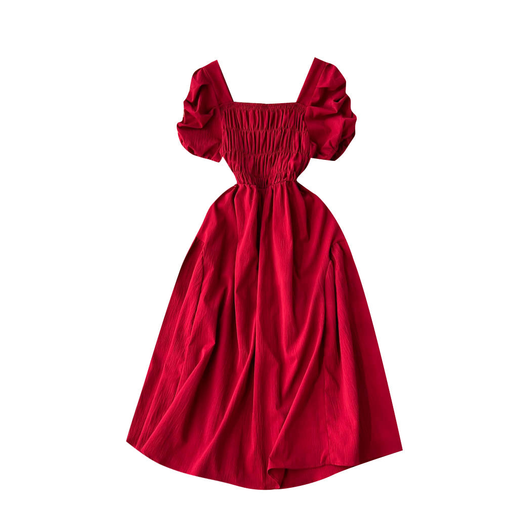 Vintage Square Collar Pleated Dress