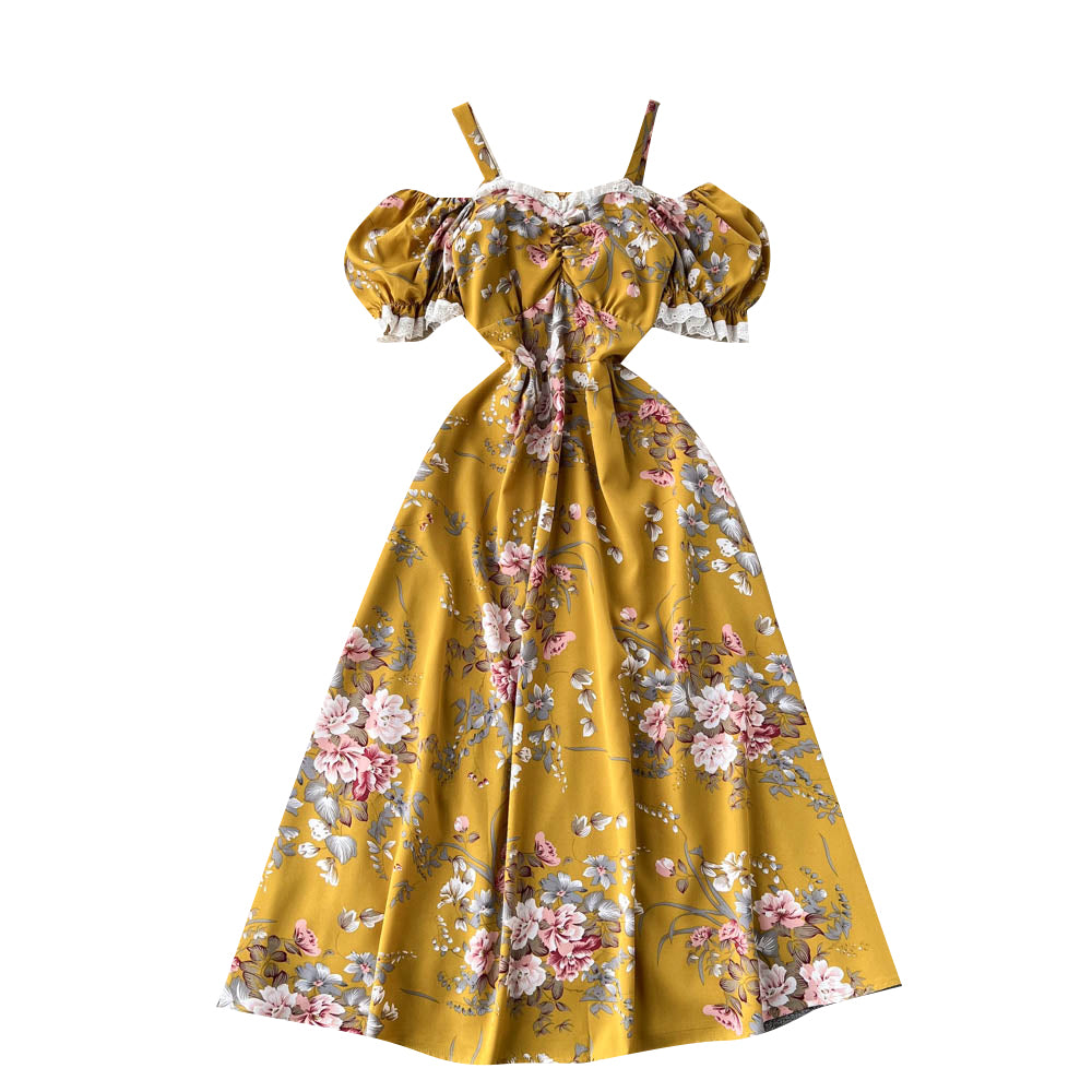 Off-shoulder Floral Printed A-line Dress