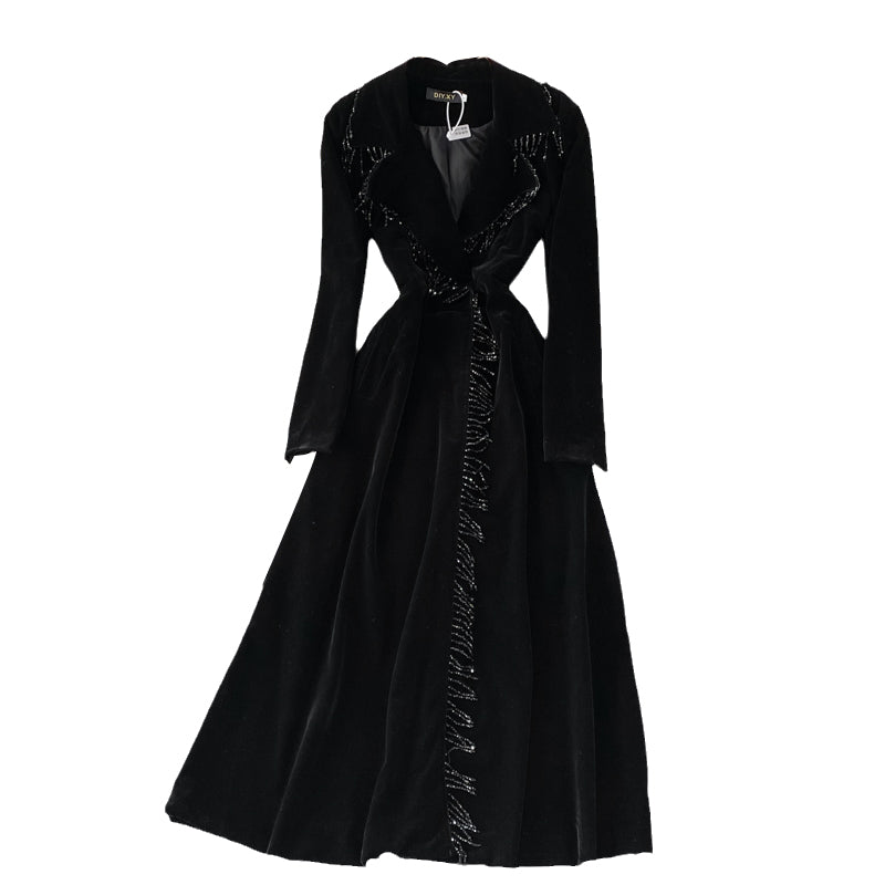 Puffy Sleeve Pleated Black Velvet Dress