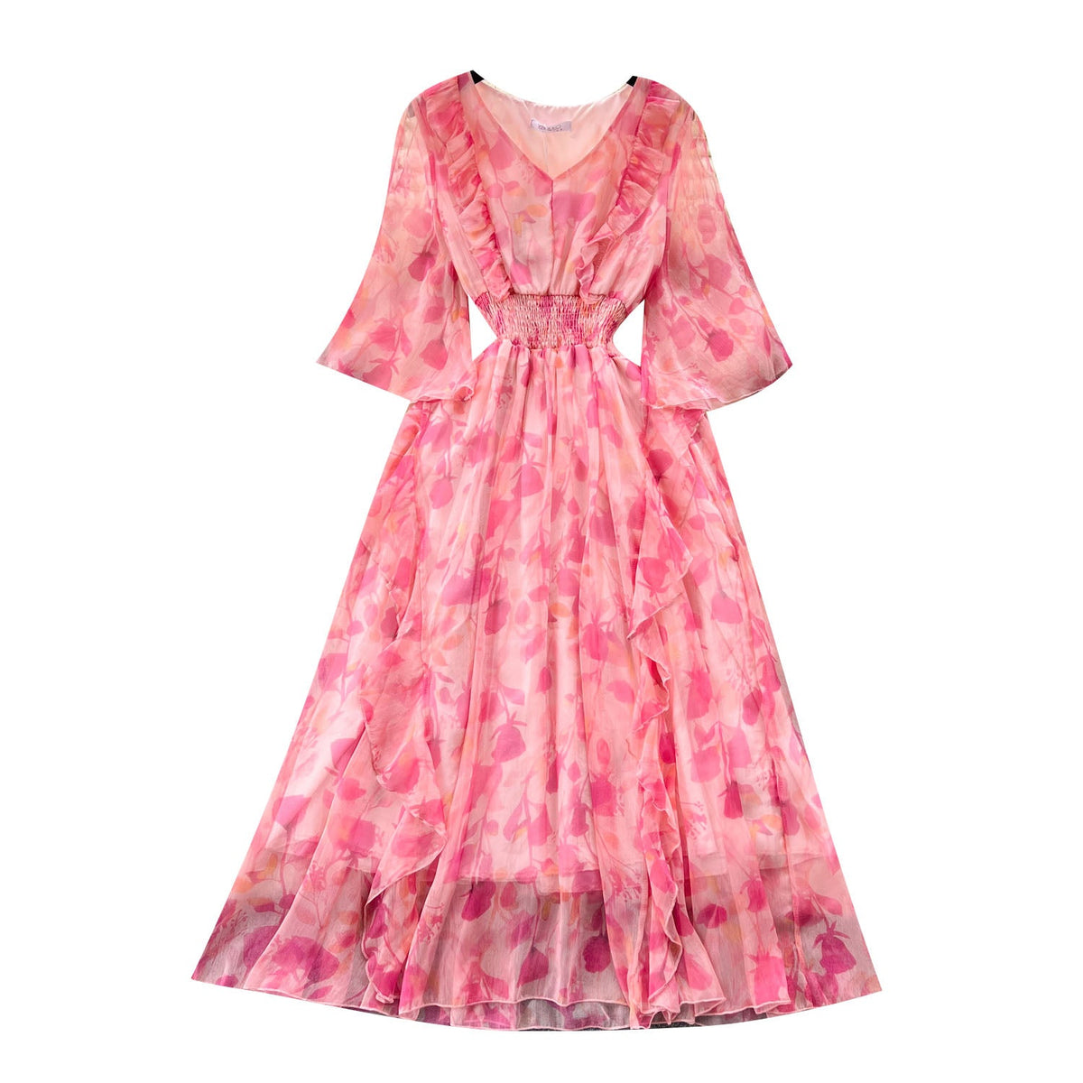 Sweet Ruffled Floral Chiffon Dress