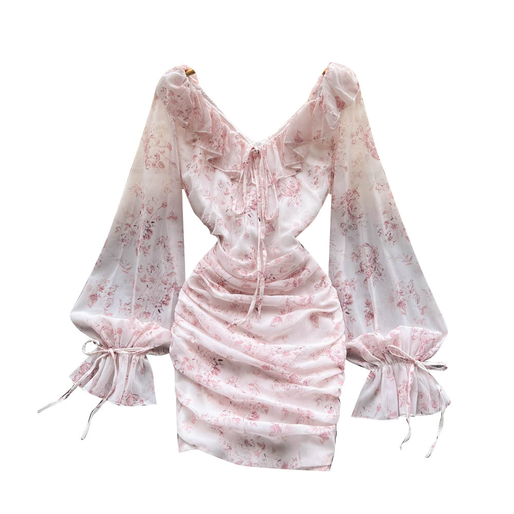 Fairy Pink Floral Pleated Dress
