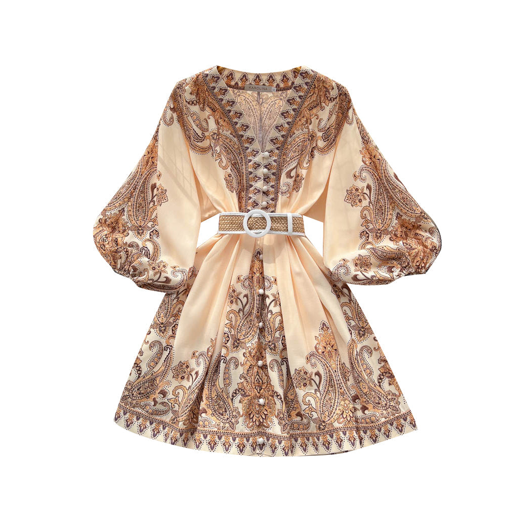Courtly Printed Lace-up Dress