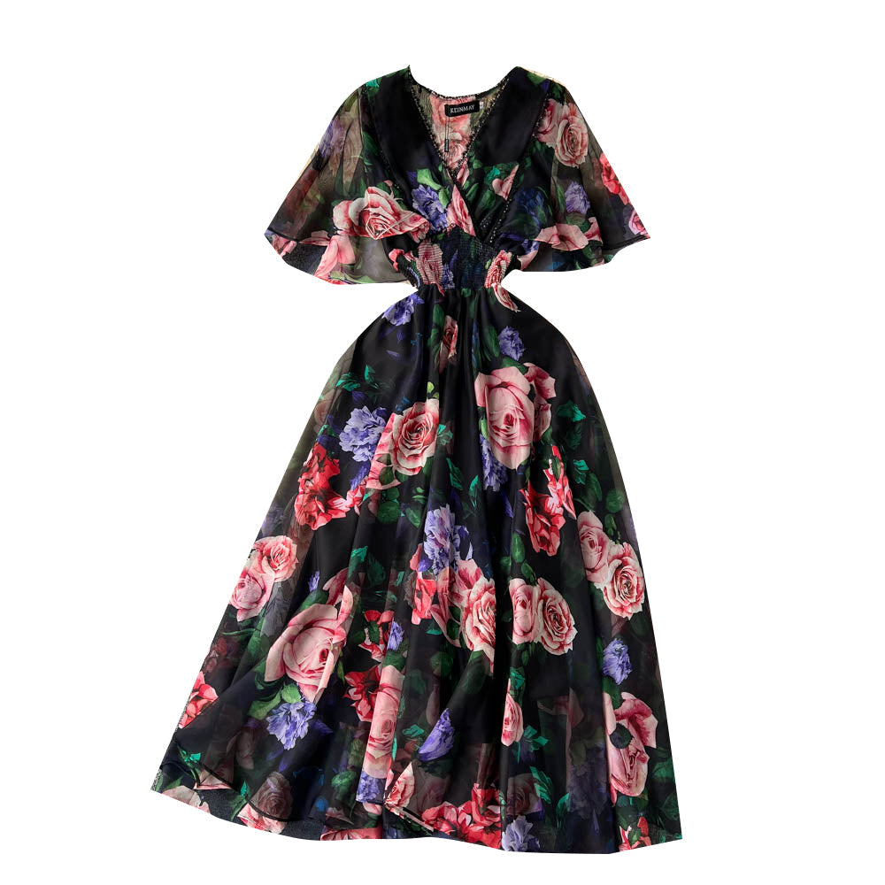 Fairy V-neck Printed Chiffon Dress