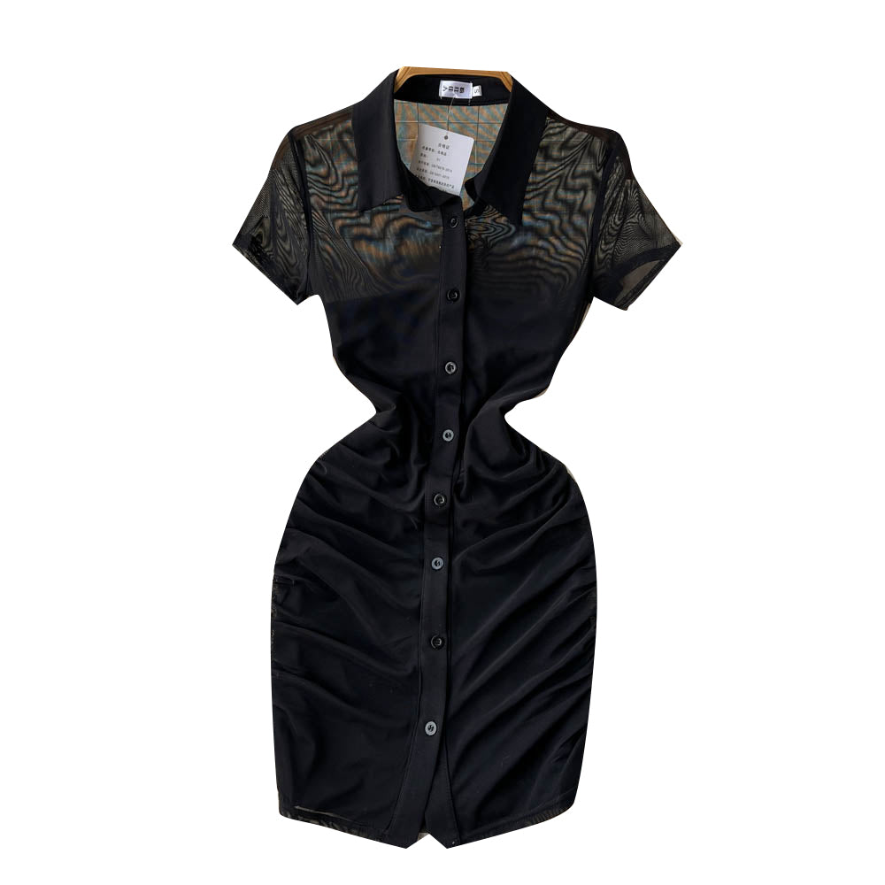 Turtleneck Mesh Dress&Bottom Bustier 2Pcs