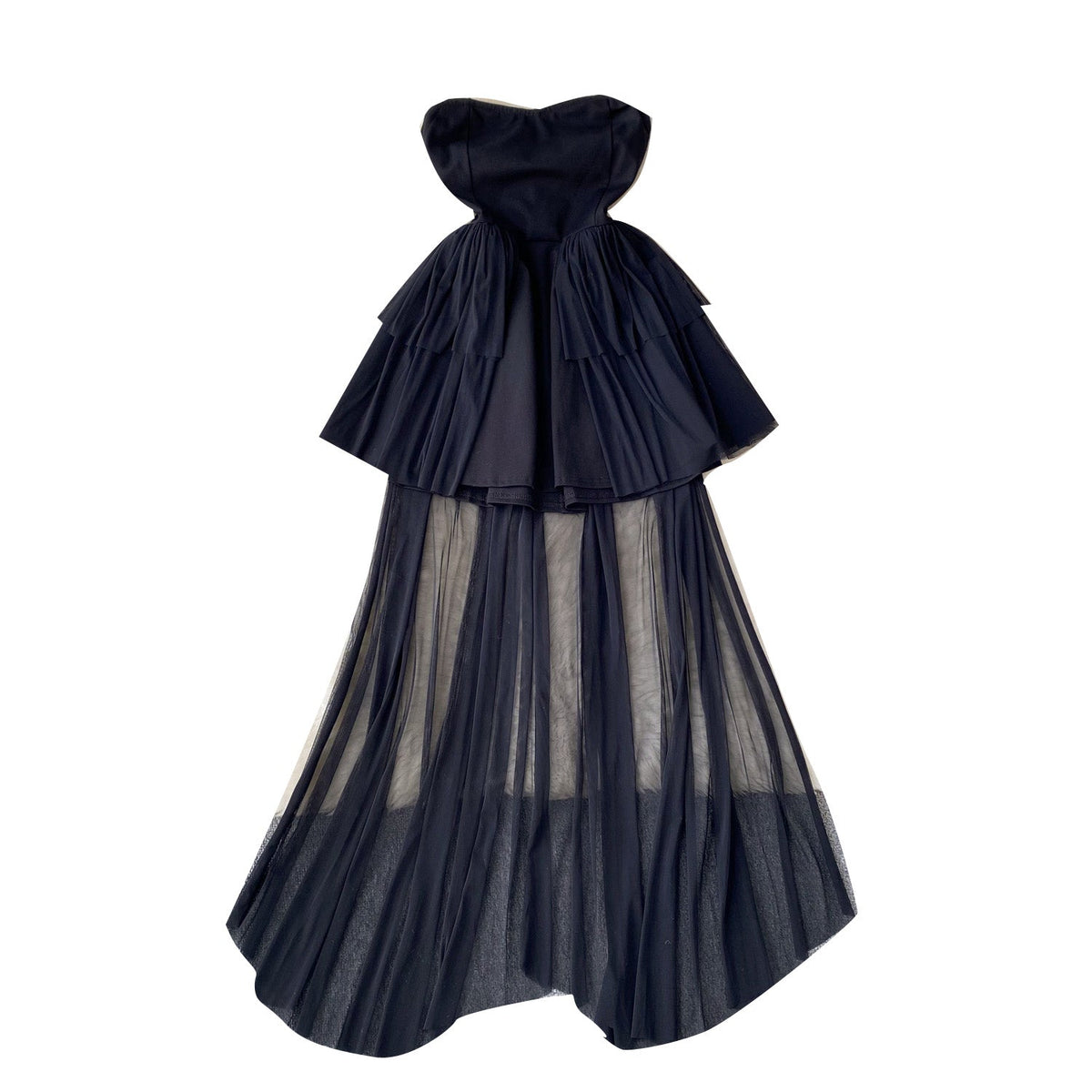 Vintage Off-shoulder Puffy Mesh Black Dress