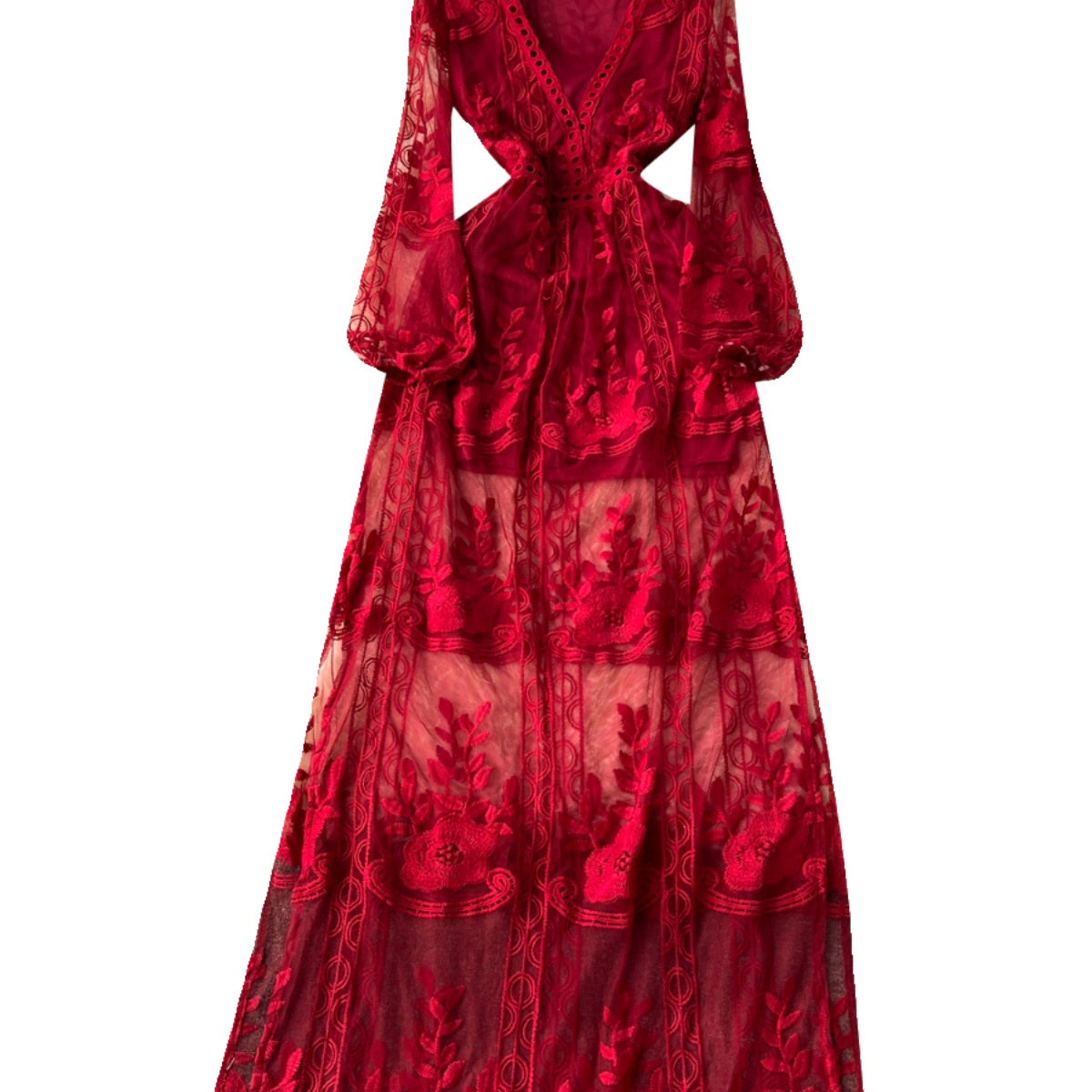 Vintage Embroidered Lace V-neck Dress