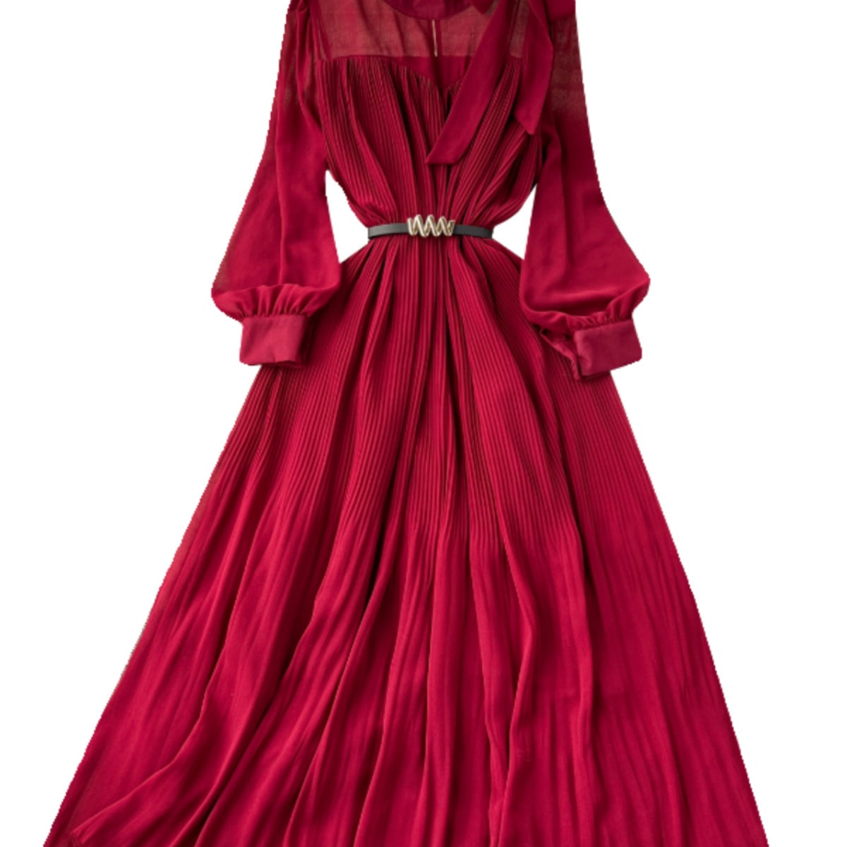 Bow-tie Pleated Chiffon Maxi Dress