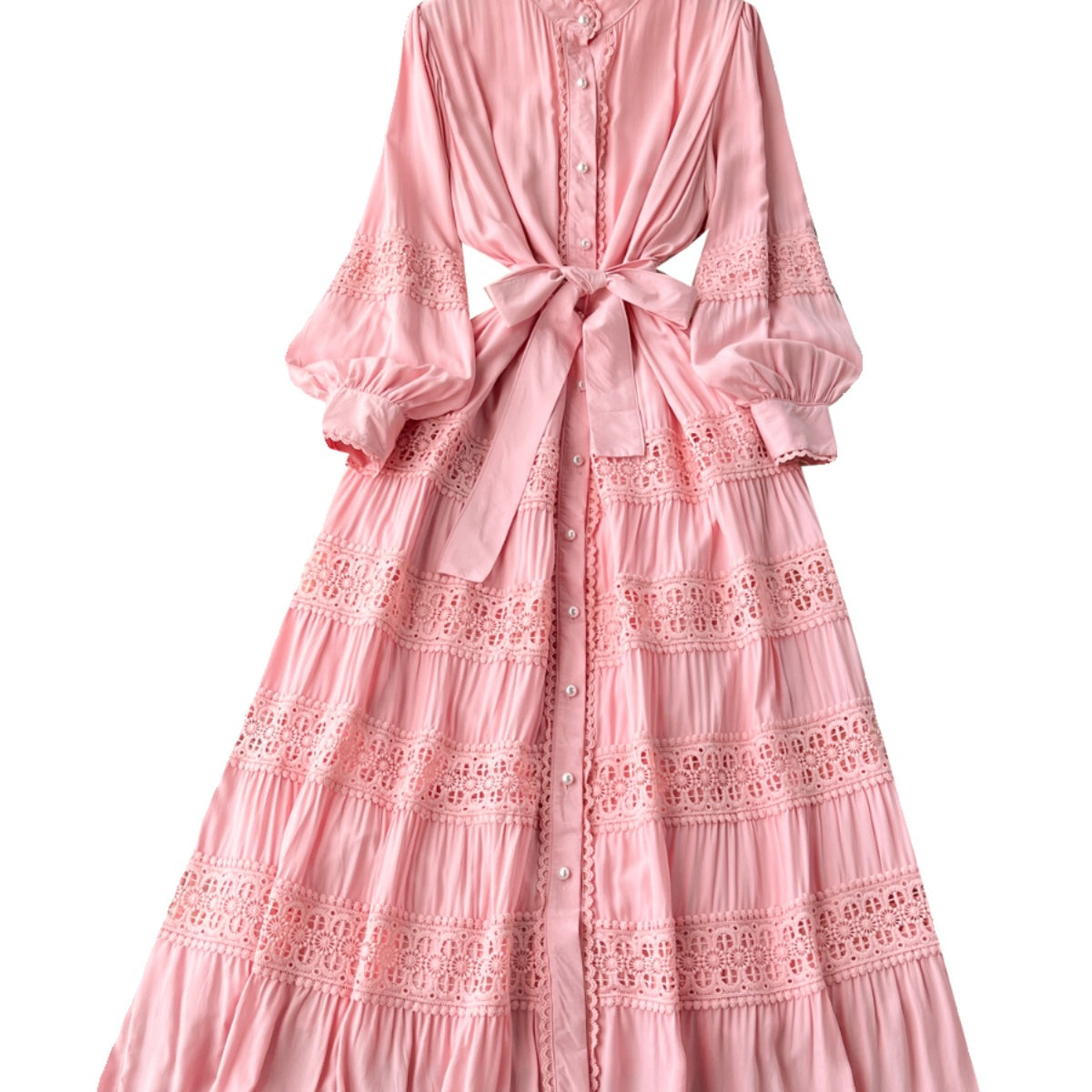 French Style Lace Patchwork Shirt Dress