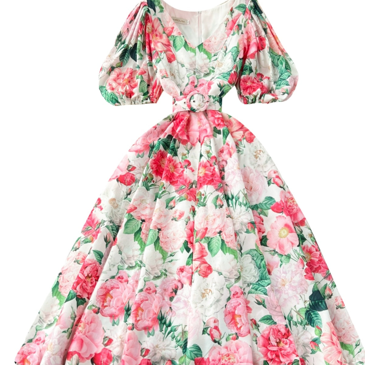 Courtly Puffy Sleeve Floral Dress