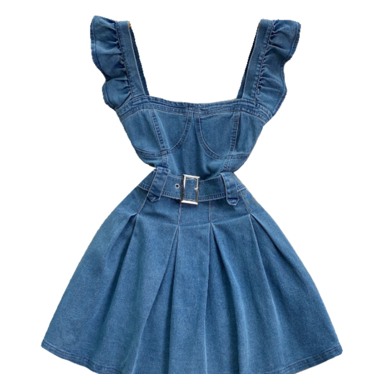 Vintage Ruffle Sleeve Denim Dress