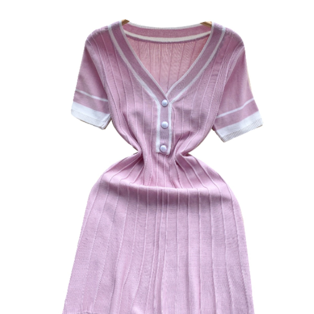 Candy Color V-neck Knitted Dress