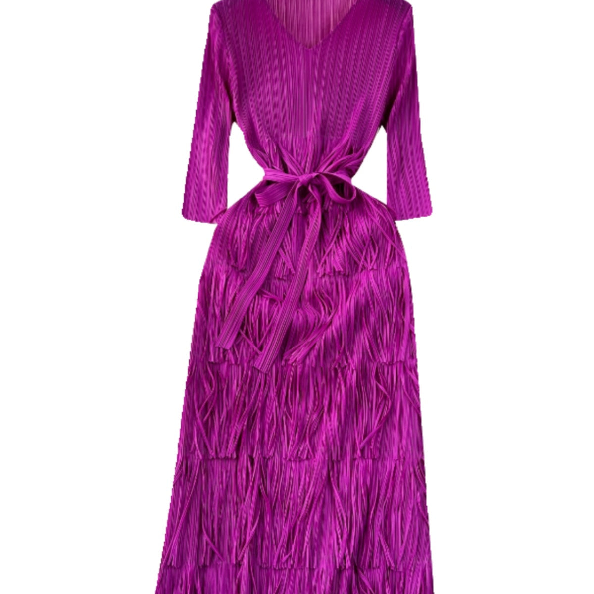 Delicate V-neck Fringed Pleat Dress