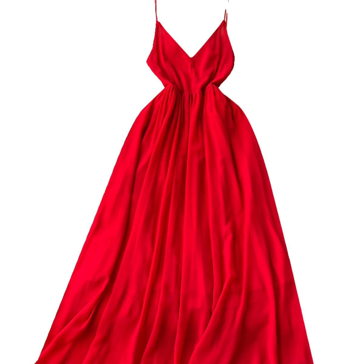 V-neck Backless Red Slip Dress
