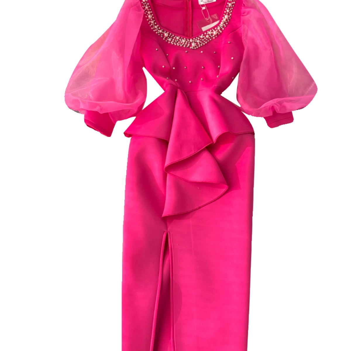 Vintage Beaded Ruffled Split Dress